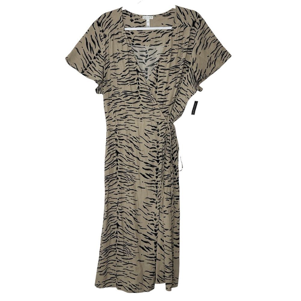 LEIITH ANIMAL PRINT COLLARED MIDI ELASTIC WAIST WRAP DRESS SIZE M BNW